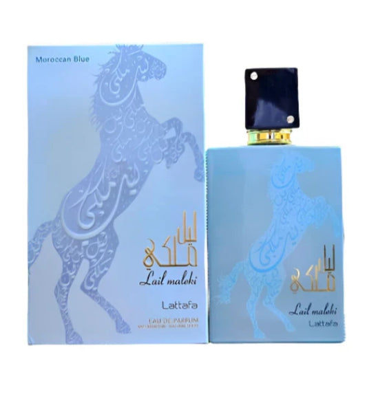 Lattafa Lail Maleki Moroccan Blue 100 ML/ 3.4 OZ Eau De Parfum Cologne Spray
